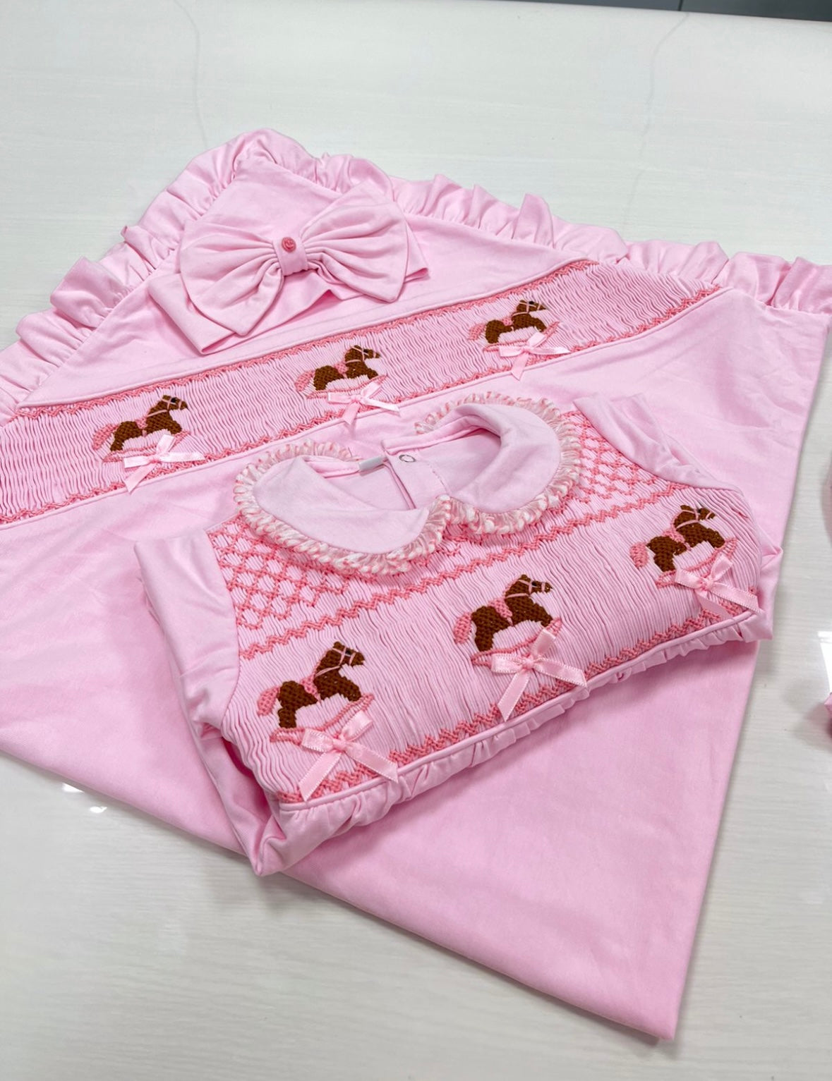Pink baby grow blanket bib & mits