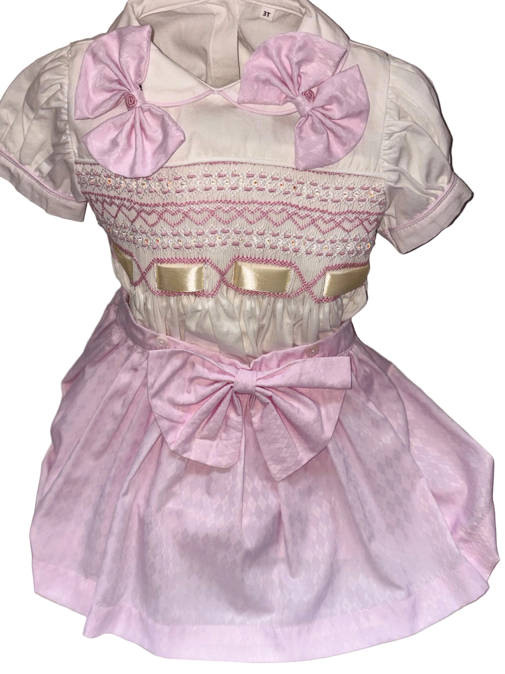 Pink & white skirt romper set