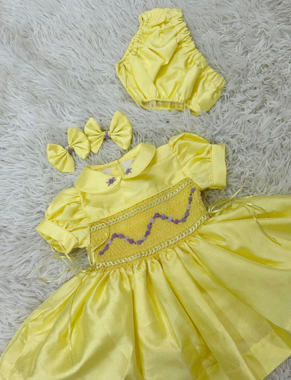 Sienna lemon shimmer & lilac smock dress