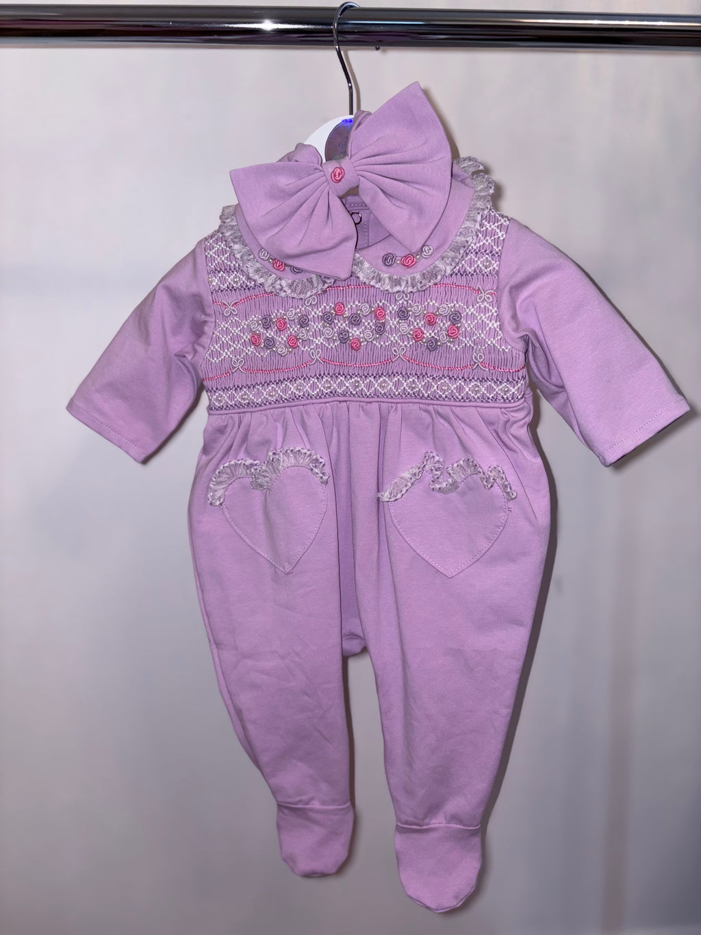 Lilac smock baby grower