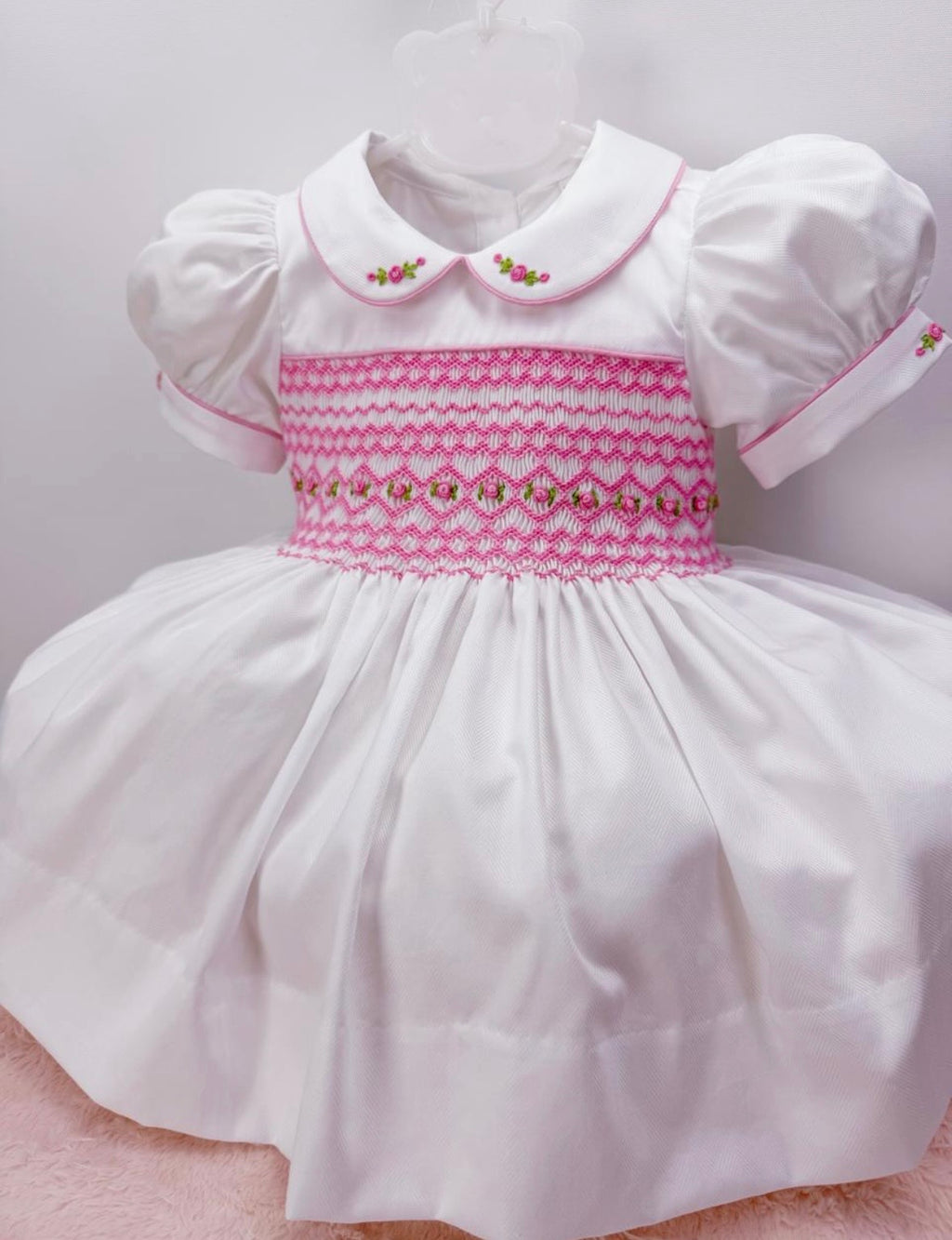Candy White smock with pink embroidery