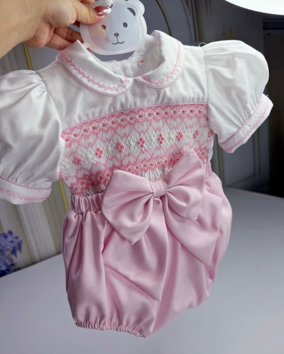 Emily pink & white romper set