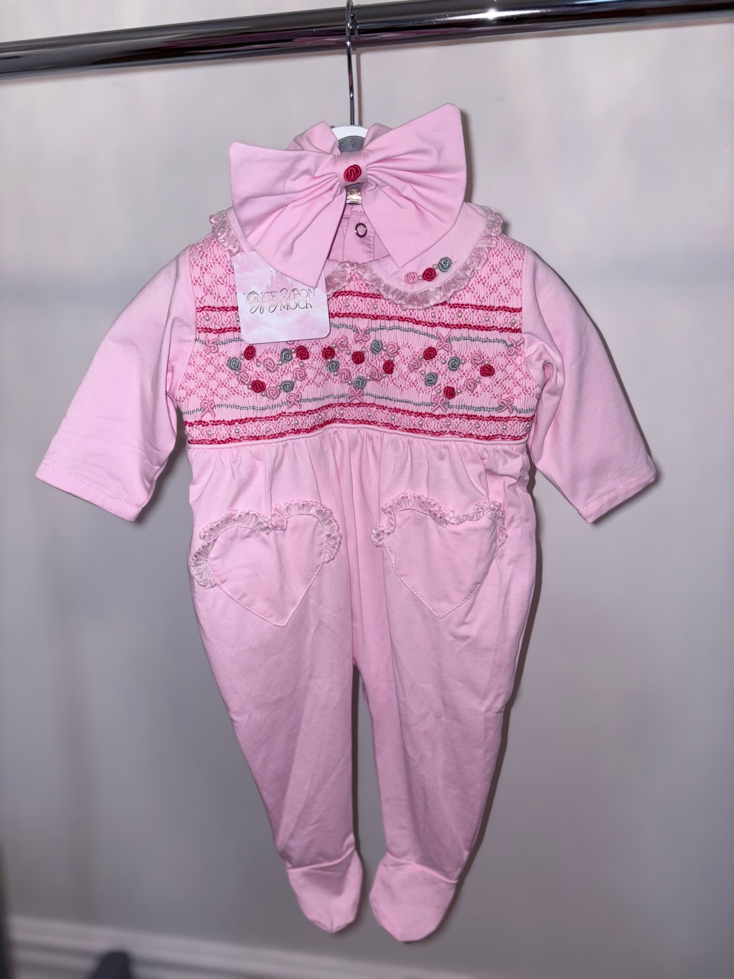 Pink baby grower with headband