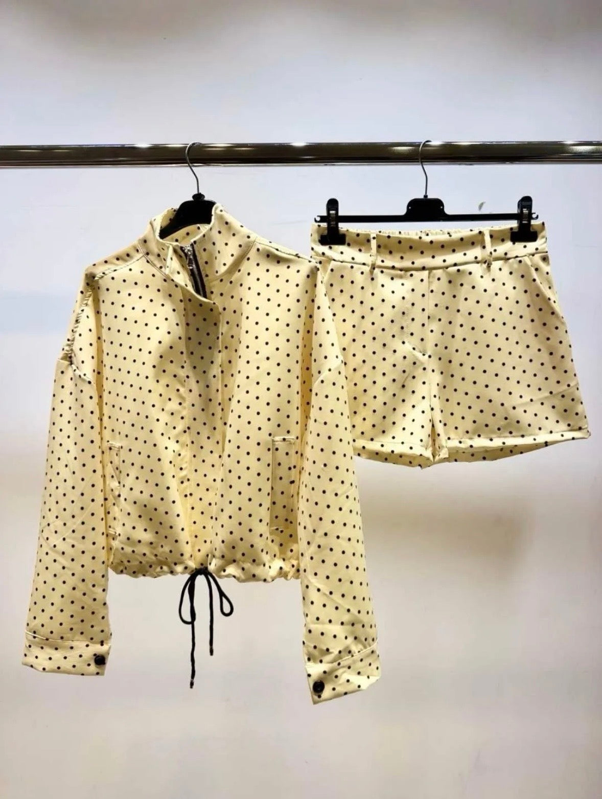 Ladies yellow polka dot short set