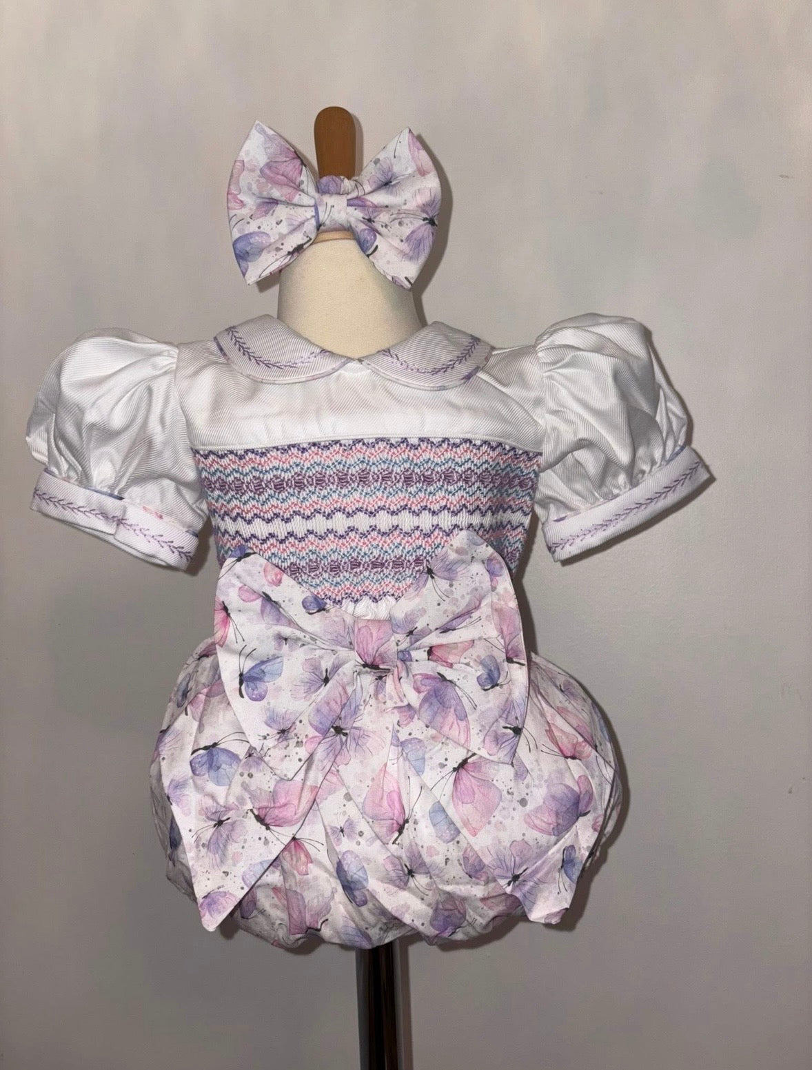 Marisa lilac & white romper set with bows