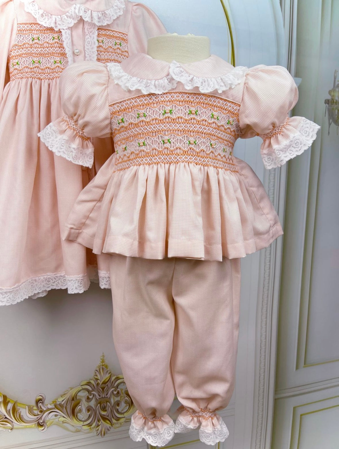 Peach smock pjs set with day gown pre order due in 10th - 16th December