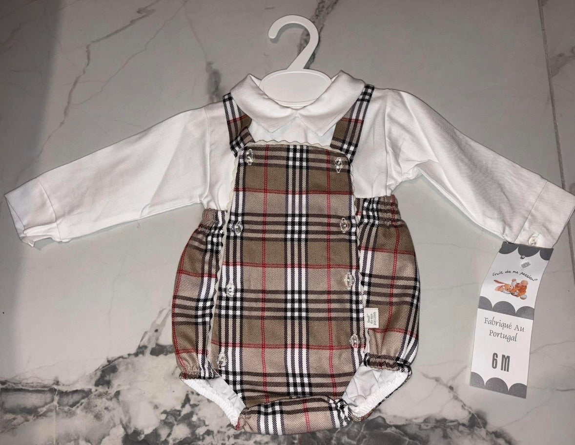 Boys check romper set