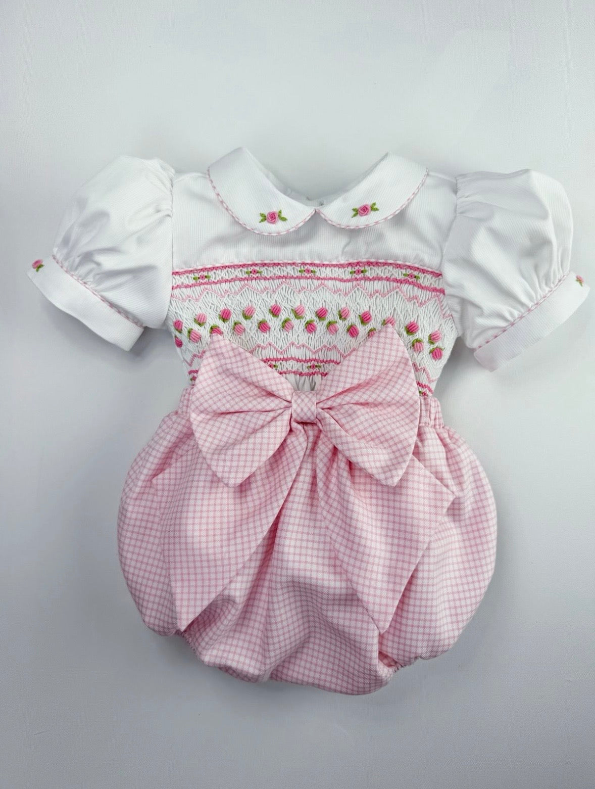Mary  pink & white smock romper set