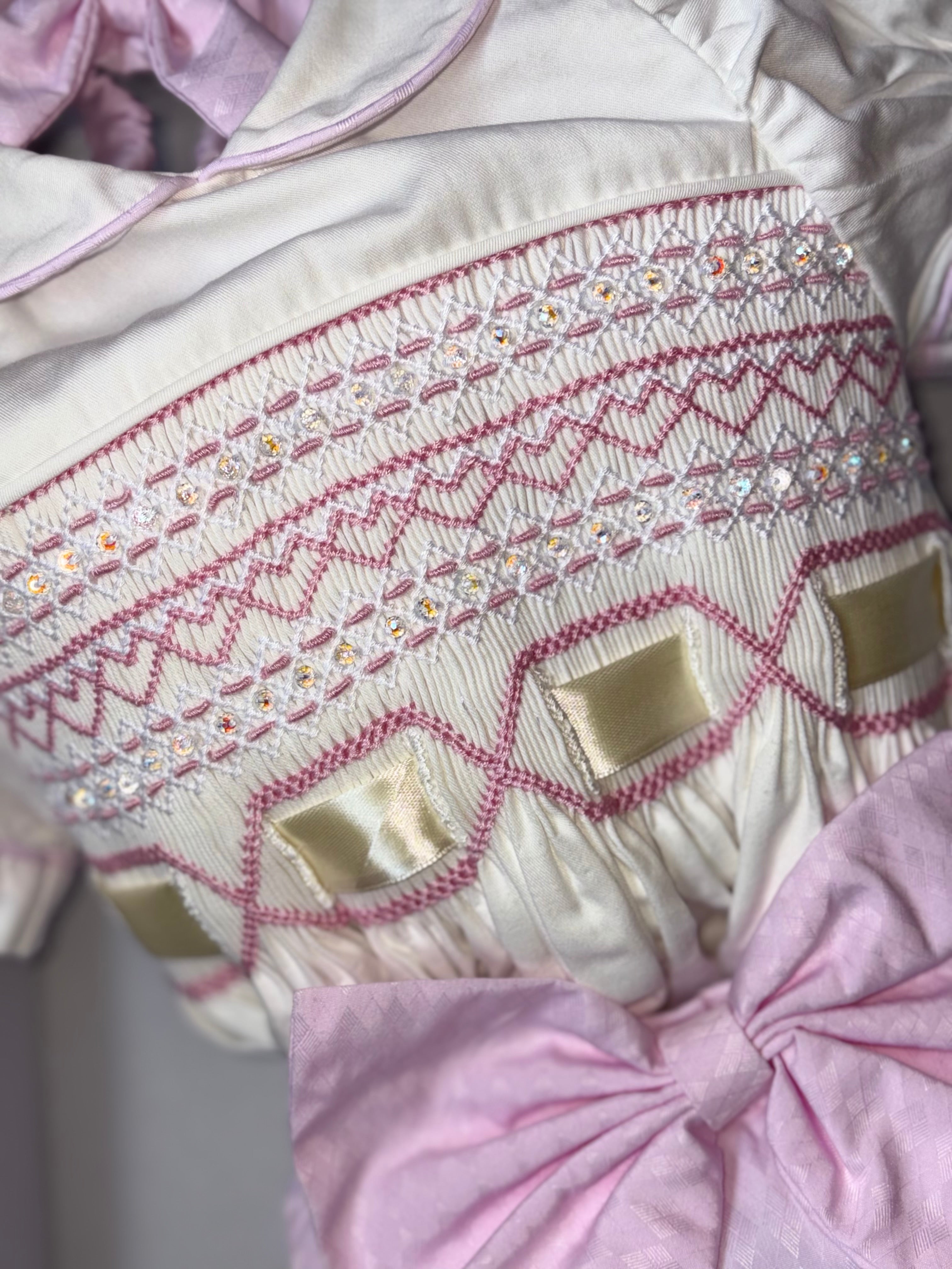 White & pink smock romper