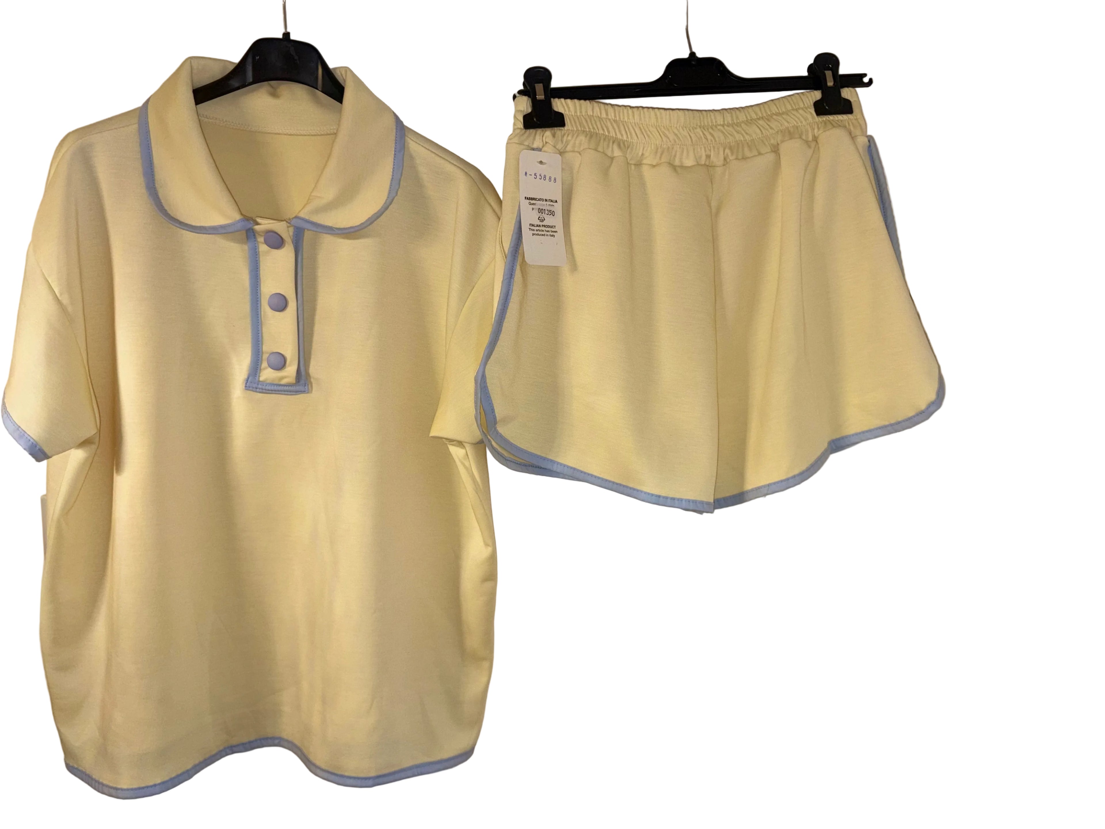 Ladies lemon with blue trim short set one size 8-12