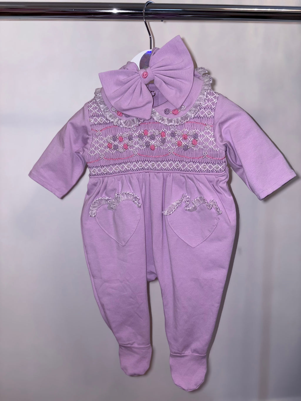 Lilac smock baby grower
