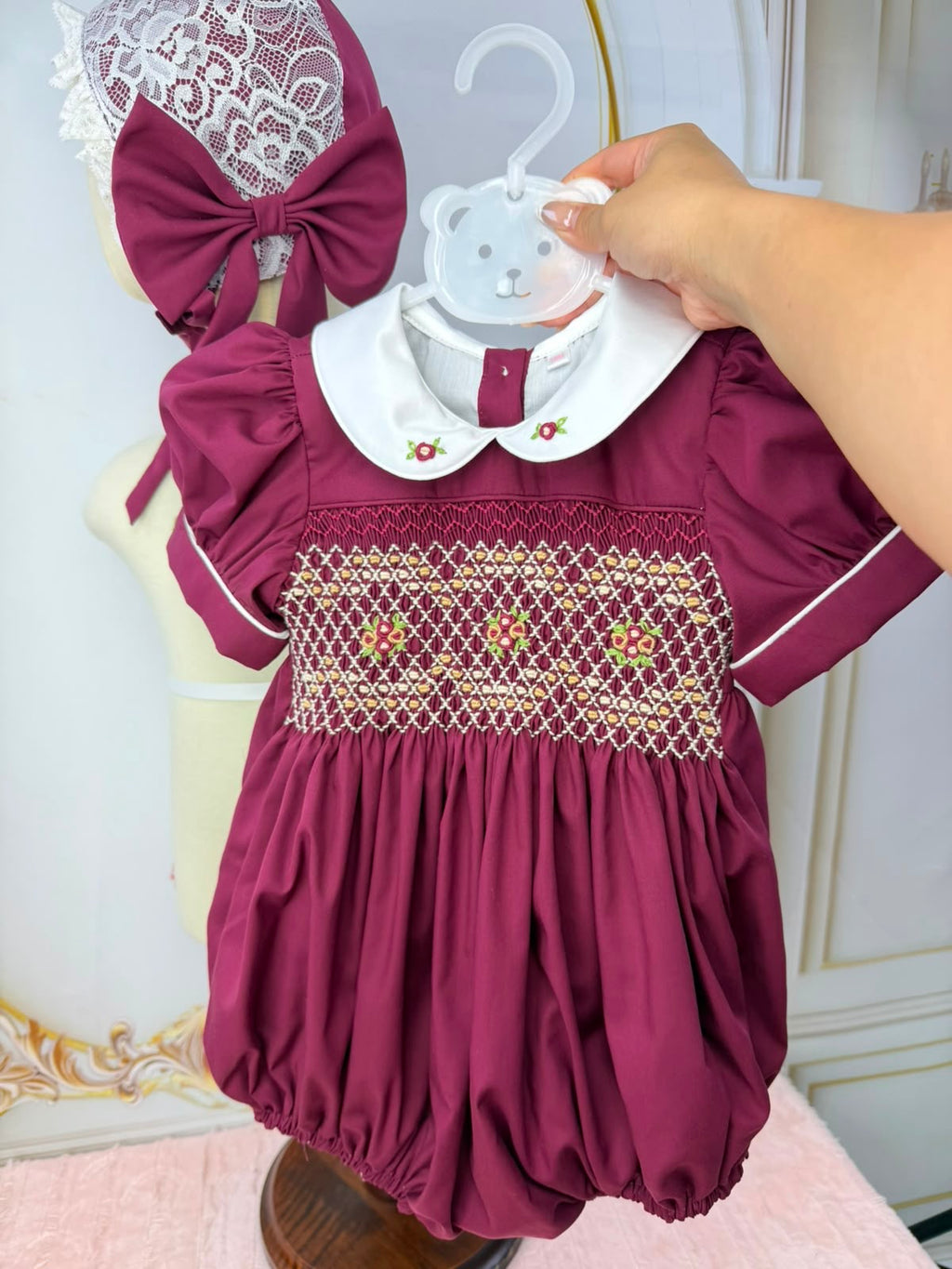 Pre order due in 21st August    Burgundy bubble romper