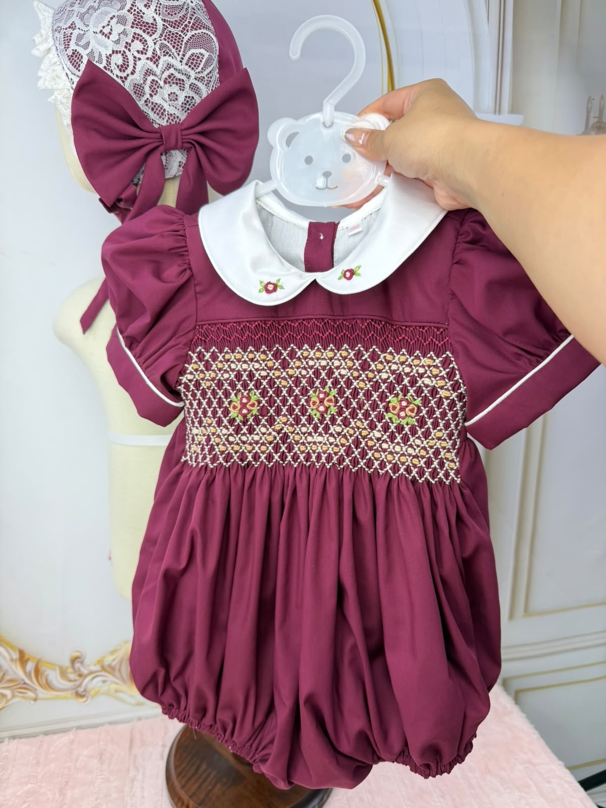 Pre order due in 21st August    Burgundy bubble romper