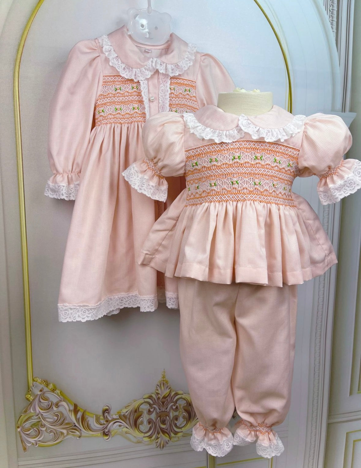 Peach smock pjs set with day gown pre order due in 10th - 16th December