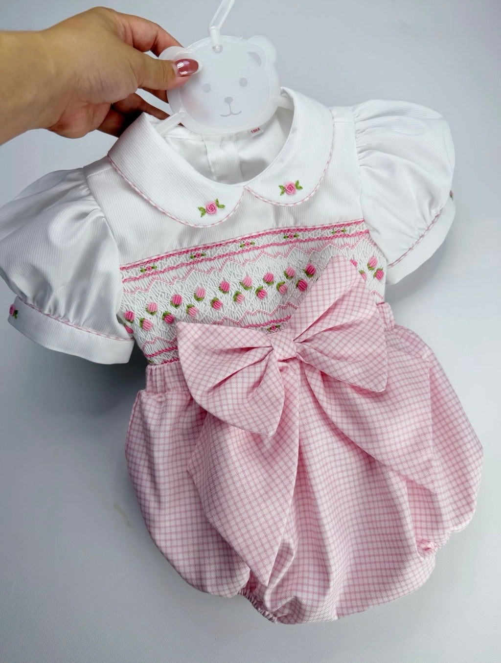 Mary  pink & white smock romper set