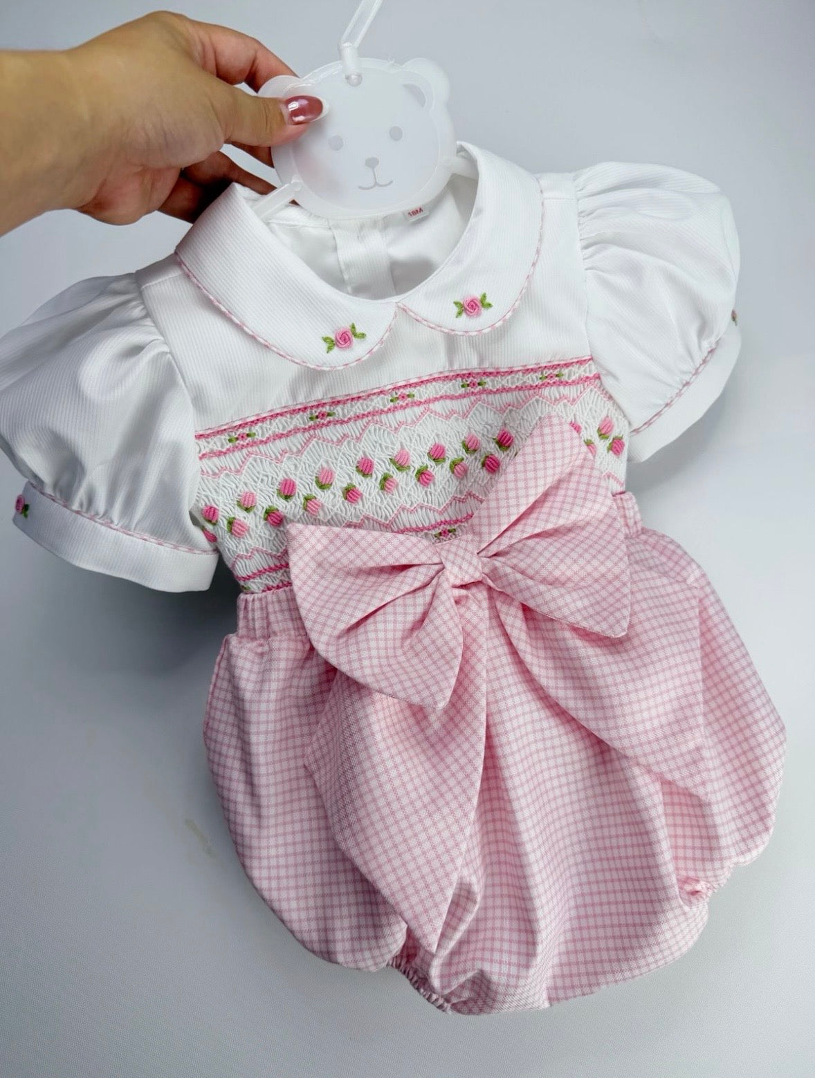 Mary  pink & white smock romper set