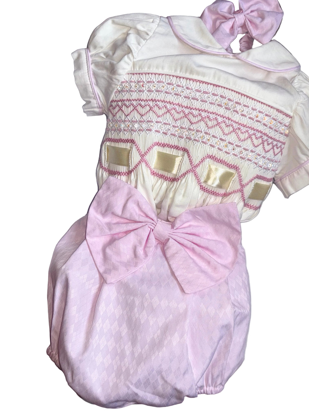 White & pink smock romper
