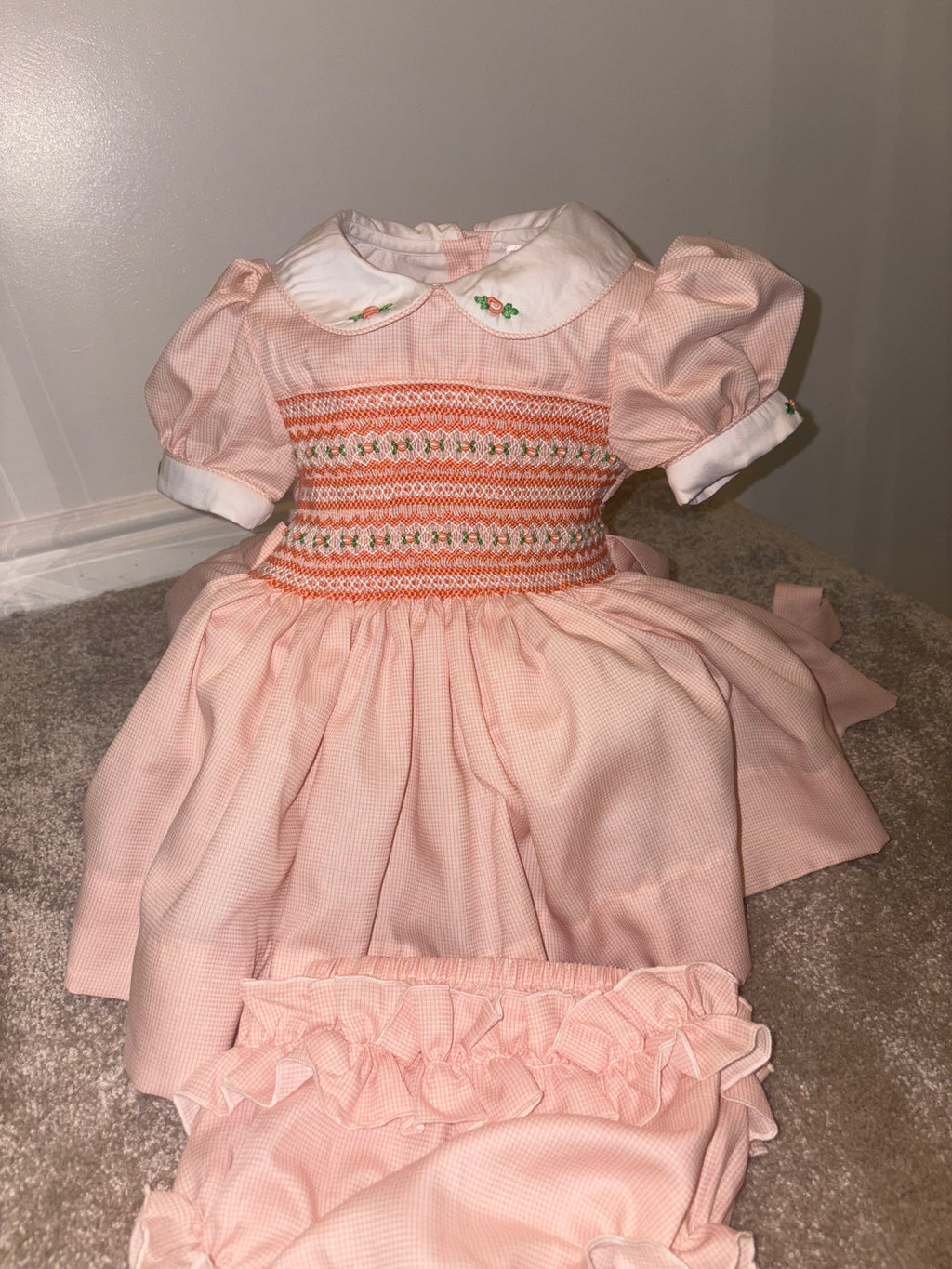 Peach embroidered smock dress