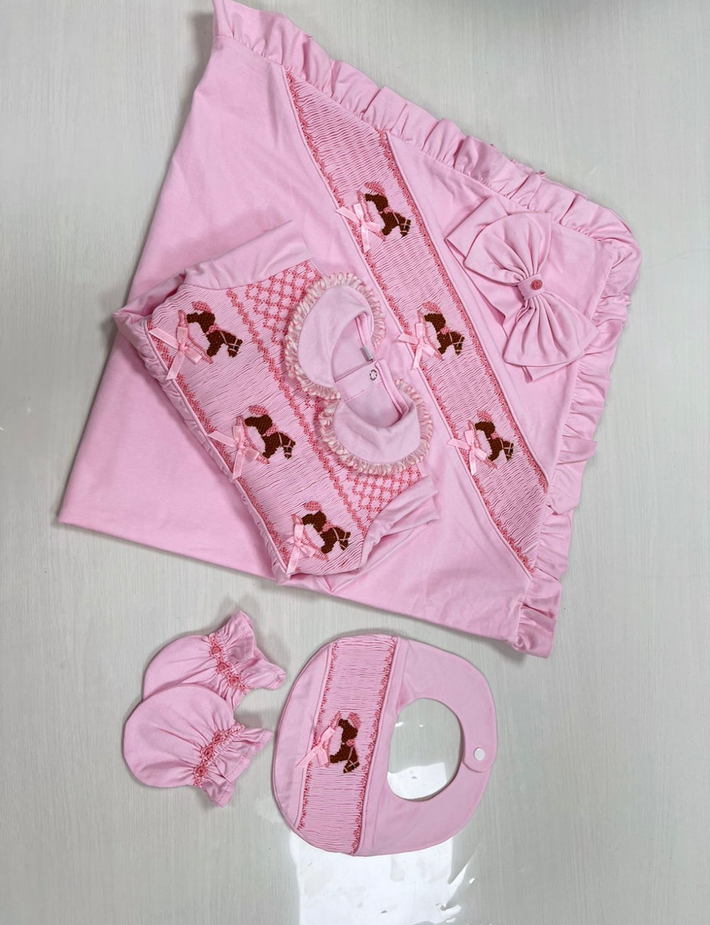 Pink baby grow blanket bib & mits