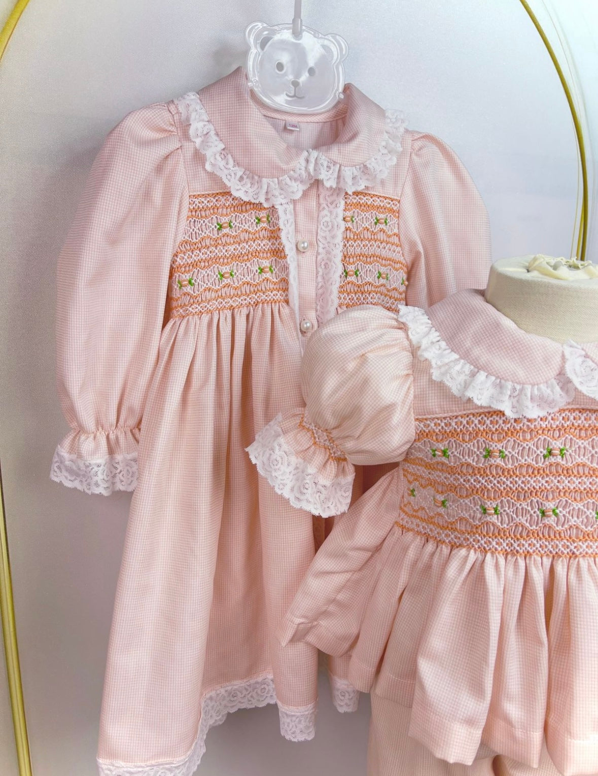 Peach smock pjs set with day gown pre order due in 10th - 16th December