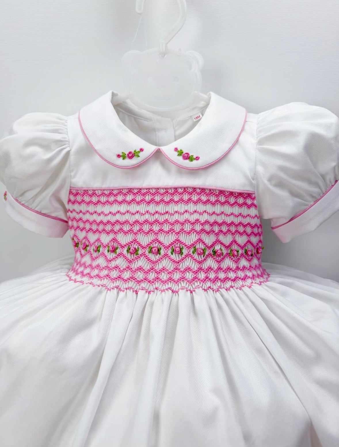 Candy White smock with pink embroidery