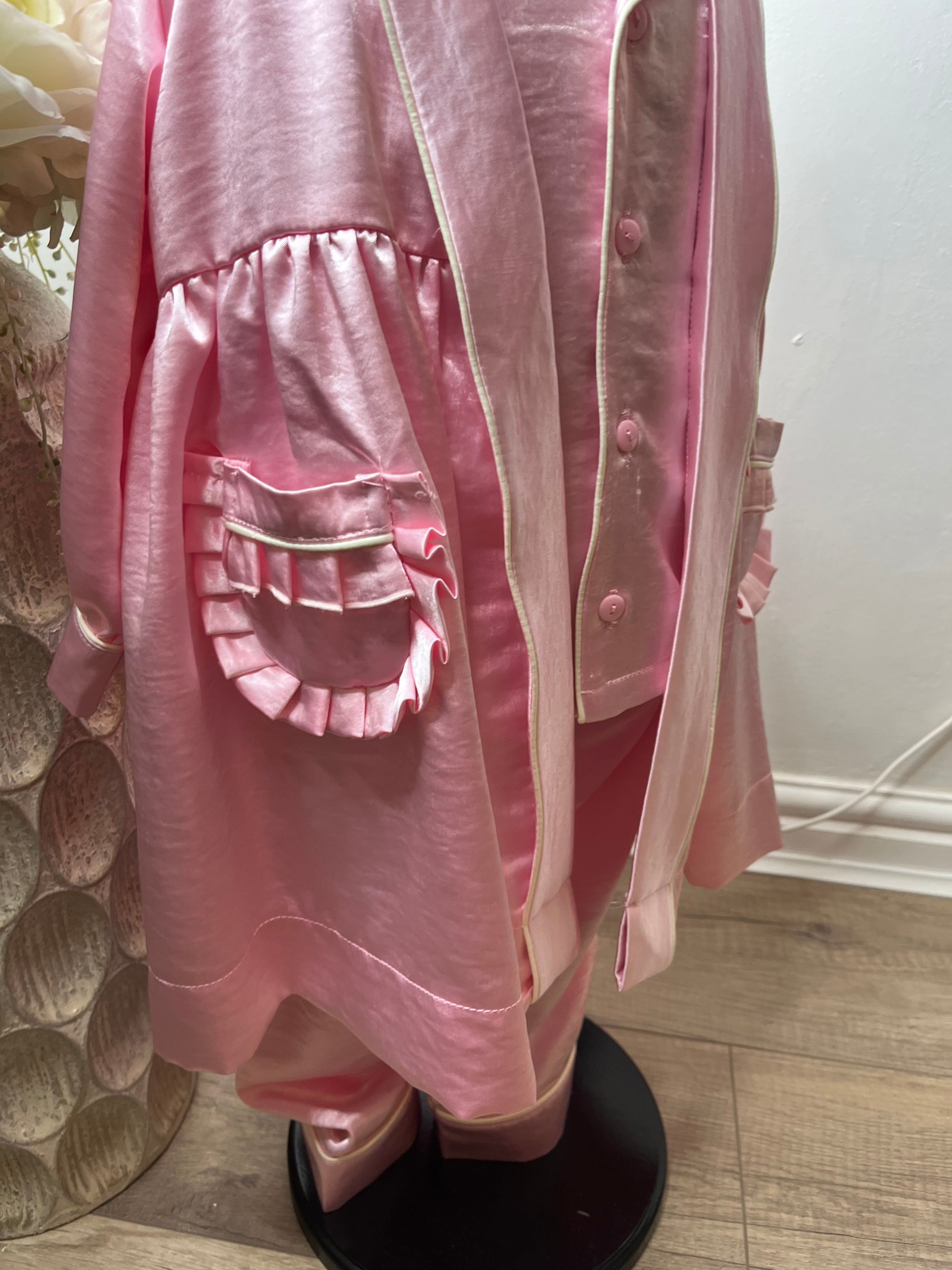 Pink satin pyjamas set with day gown