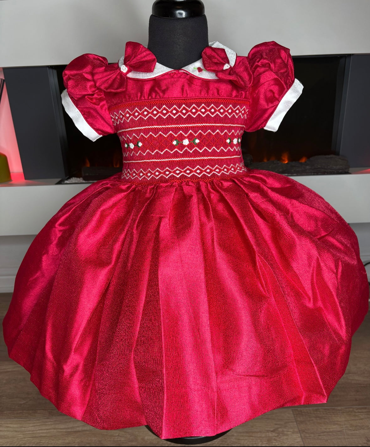 Red shimmer smock dress