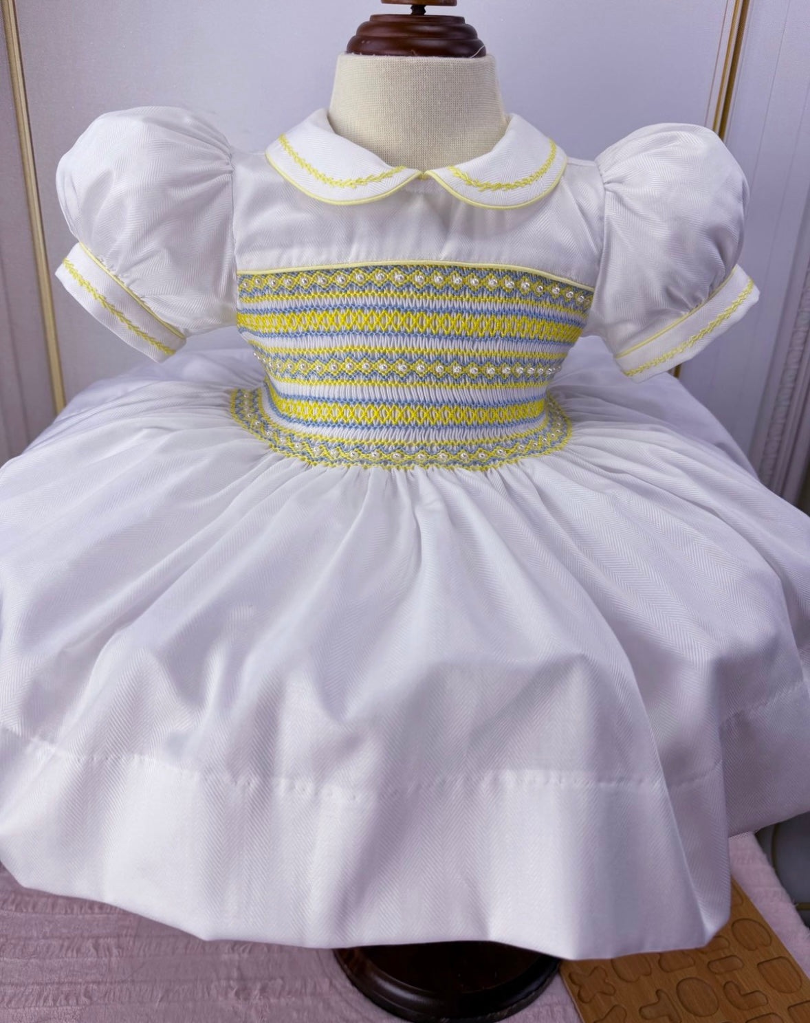 White & lemon smock dress
