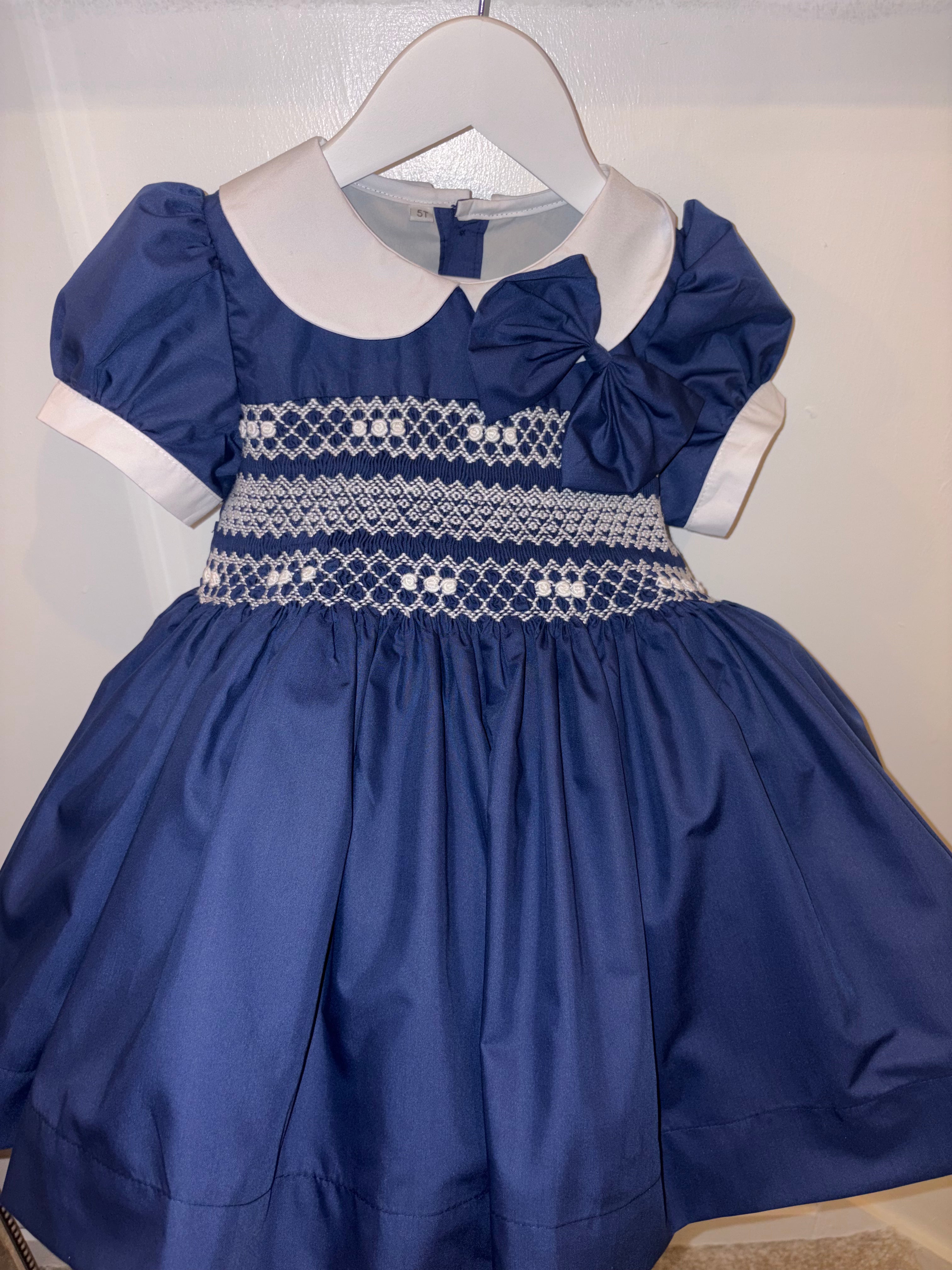 Navy smock dress with built in petticoat matching knickers