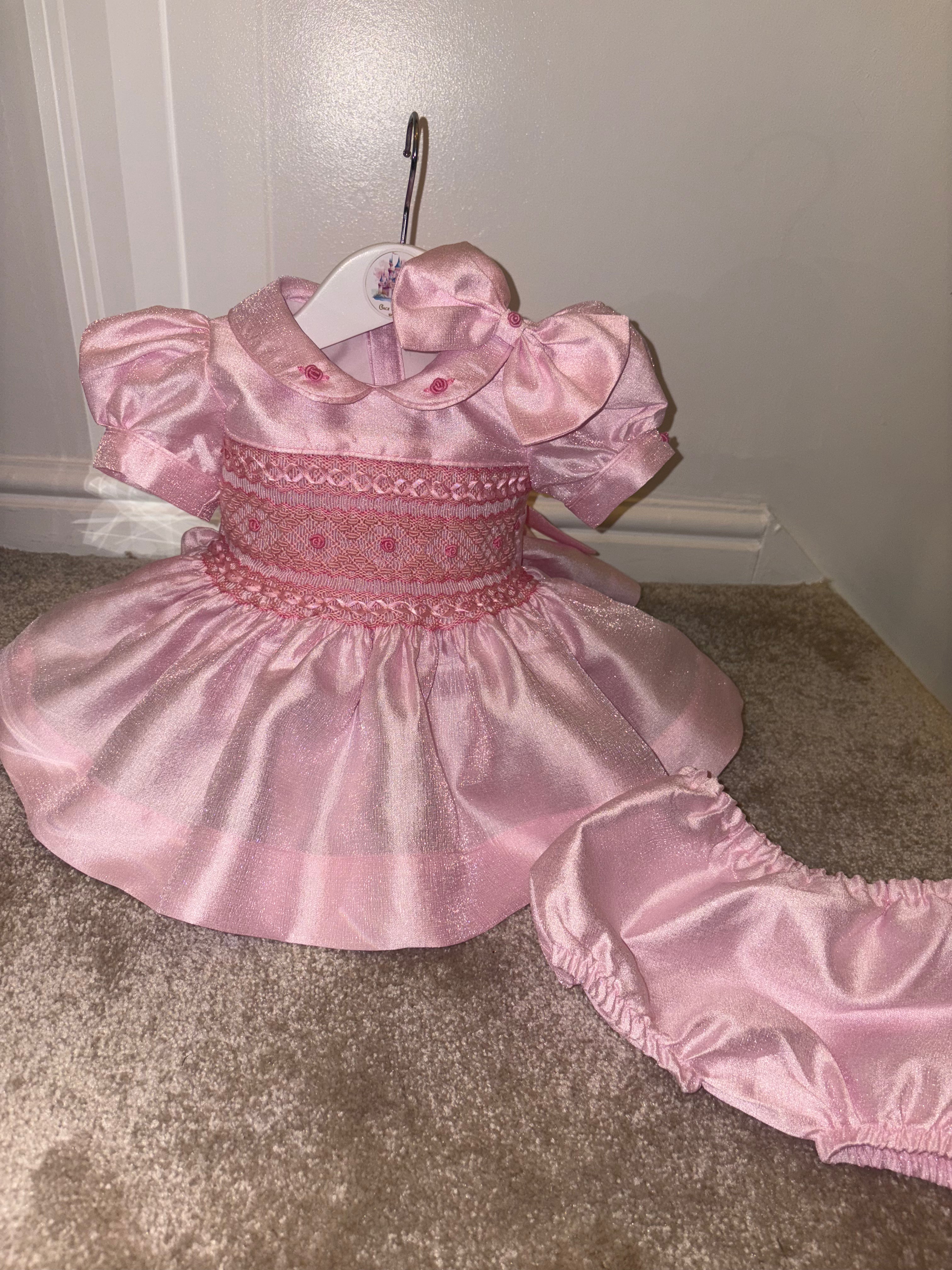 Pre Order Due 8th January 2026.              Pink smock embroidered dress