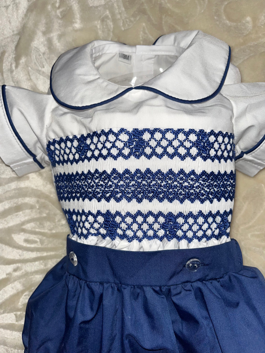 Boys smock navy romper set