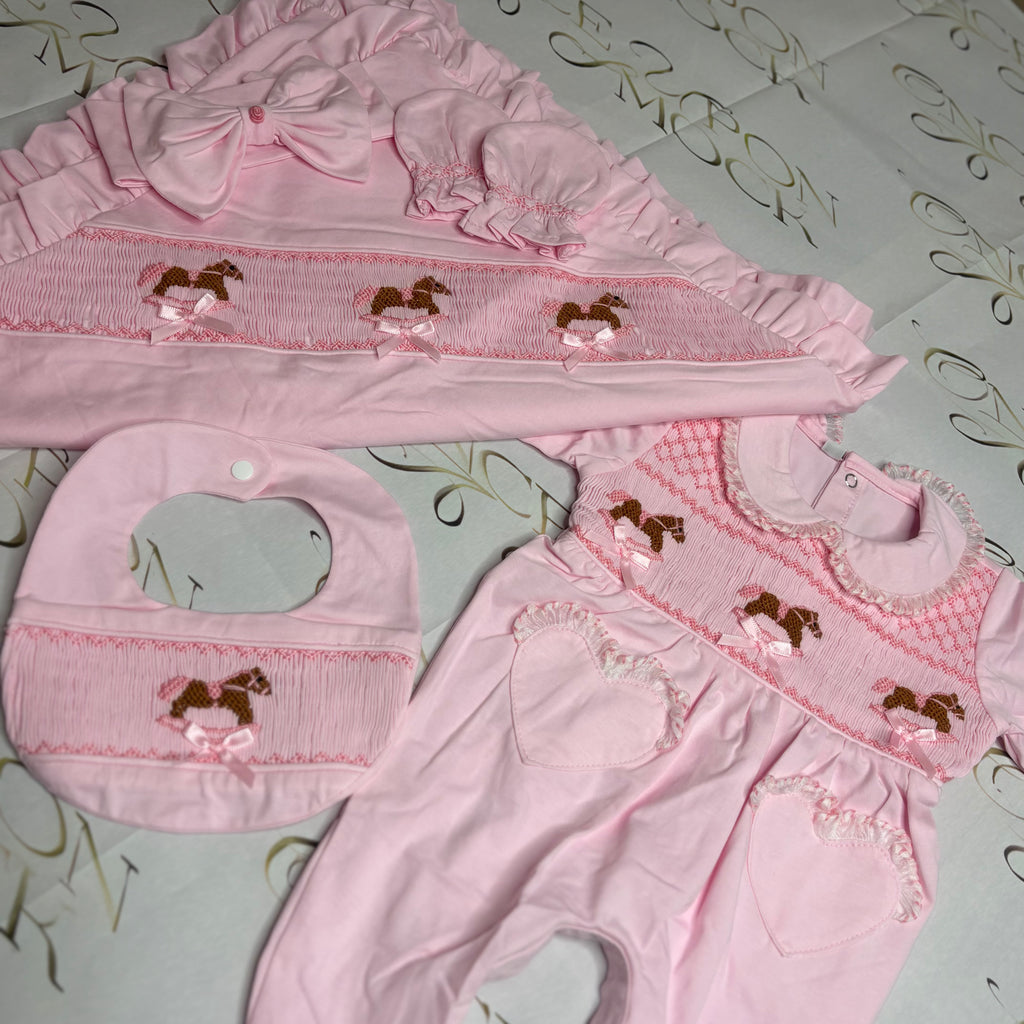 Pink baby grow blanket bib & mits